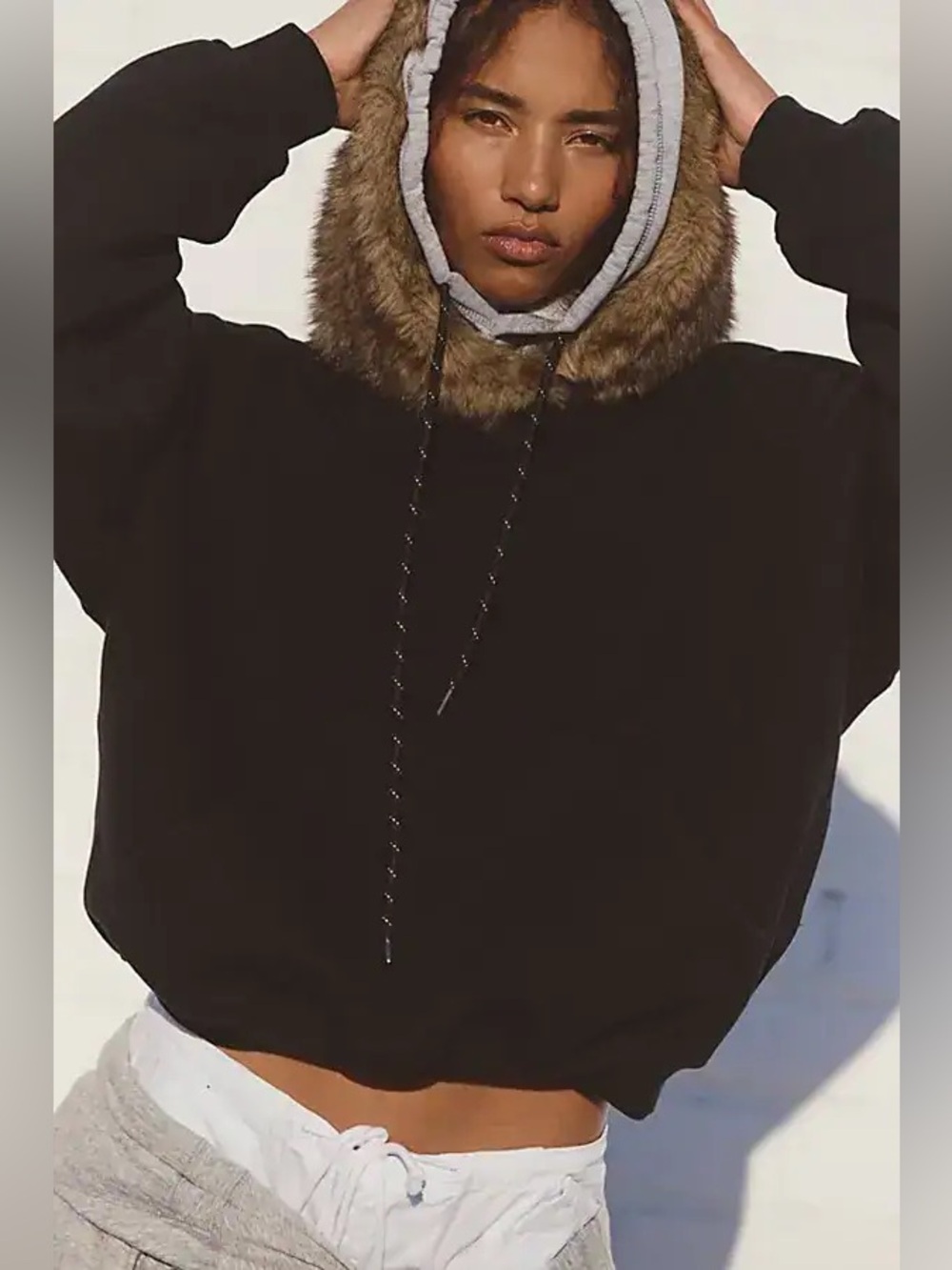 NWT! FP Free People Movement Relaxed Fit Fur Real Hoodie Sz Small